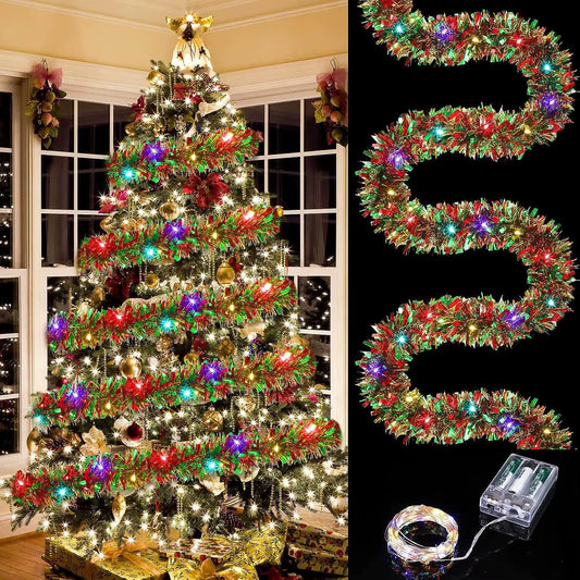 Sparkle Up Your Holidays! 🎄✨ 5M Metallic Tinsel Garland with LED Lights - Perfect for Your Xmas Tree & DIY Decor! #HappyNewYear2026 #HomeDecor