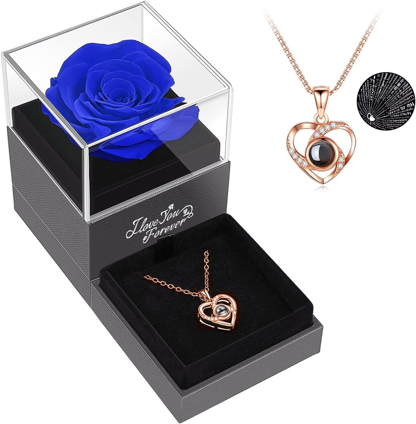 Eternal Love: Preserved Red Rose & "I Love You" Necklace in 100 Languages - The Ultimate Romantic Gift for Her! 🌹💖