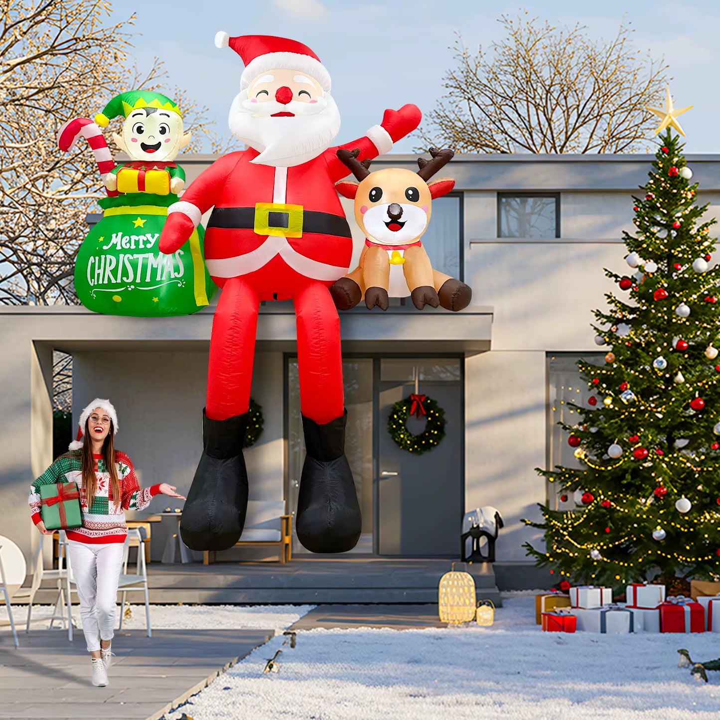 Get into the holiday spirit with our 8FT Inflatable Santa, Elves & Reindeer! Perfect for your garden party! 🎄🎉