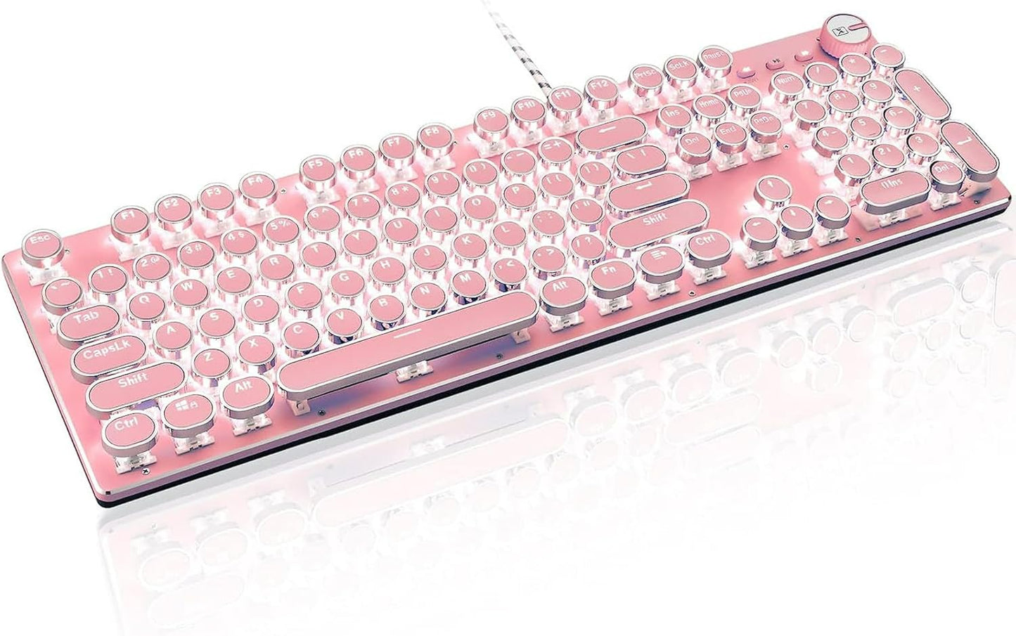Level up your setup with this adorable Pink Typewriter Keyboard & Mouse! 🎀✨ Retro vibes meet modern gaming with white LED backlighting and anti-ghosting blue switches. Perfect for your desktop or laptop! 💖🖥️ #GamingGear #RetroStyle #CuteTech