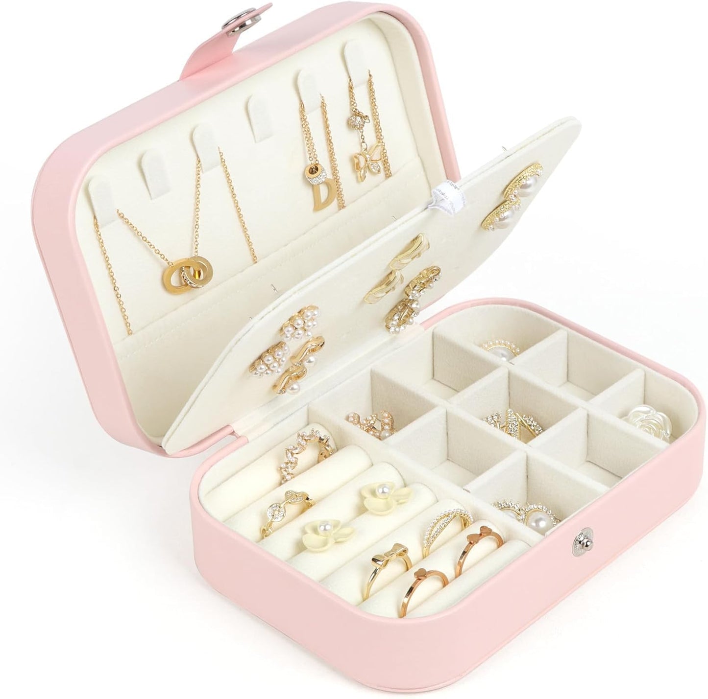 Travel Jewelry Box, Small Jewelry Organizer Boxes for Women Girls, 2 Layer Travel Jewlery Case, PU Leather Mini Portable Jewerly Storage Display Holder for Earrings, Ring, Necklaces, Bracelets Black 1