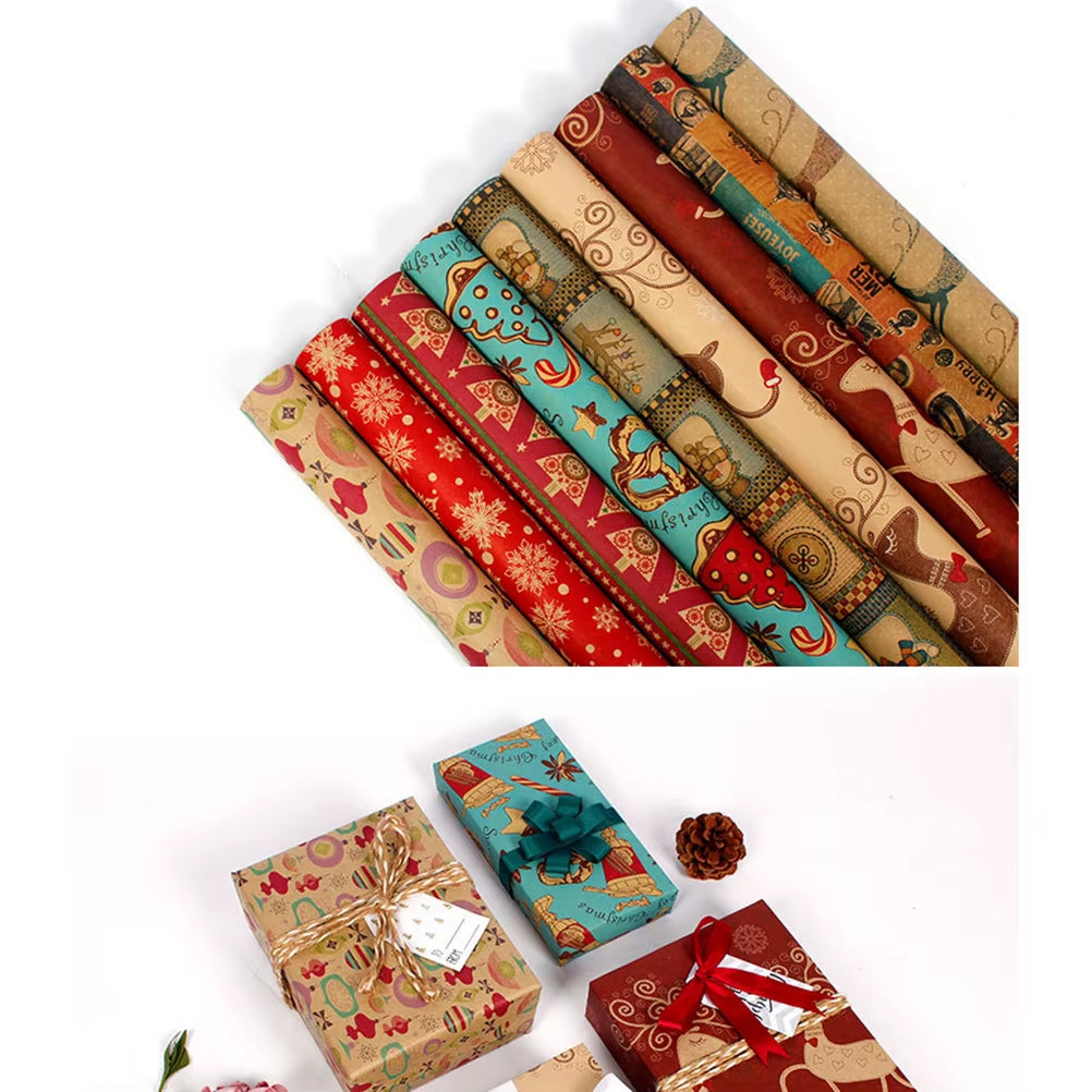 Get Festive with 9 Sheets of Christmas Kraft Gift Wrapping Paper for Your Holiday Celebrations! 🎄🎁✨
