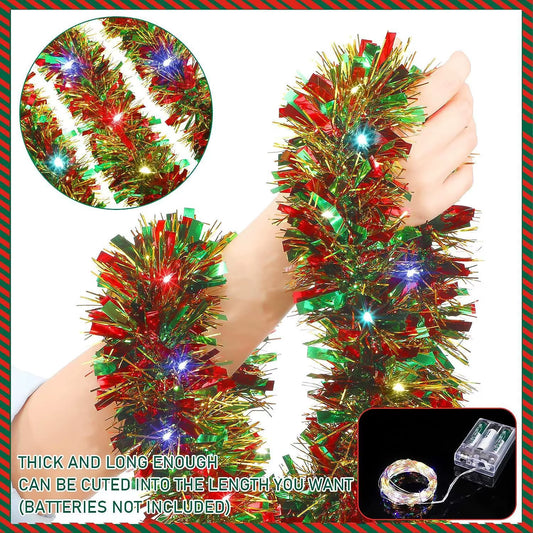 Sparkle Up Your Holidays! 🎄✨ 5M Metallic Tinsel Garland with LED Lights - Perfect for Your Xmas Tree & DIY Decor! #HappyNewYear2026 #HomeDecor