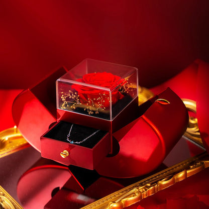 Surprise Her with a Stunning Red Apple Jewelry Box! Perfect for Mother's Day, Valentine's Day, or Christmas - Featuring an Eternal Rose and Beautiful Necklace! 🌹✨💖