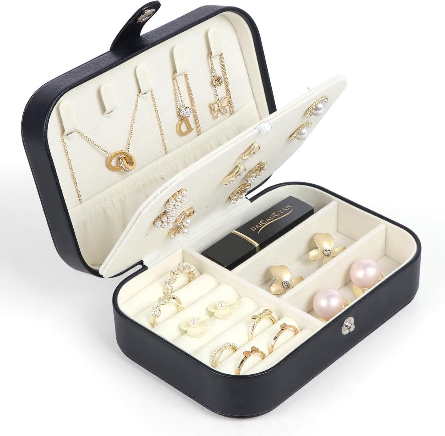 Travel Jewelry Box, Small Jewelry Organizer Boxes for Women Girls, 2 Layer Travel Jewlery Case, PU Leather Mini Portable Jewerly Storage Display Holder for Earrings, Ring, Necklaces, Bracelets Black 1