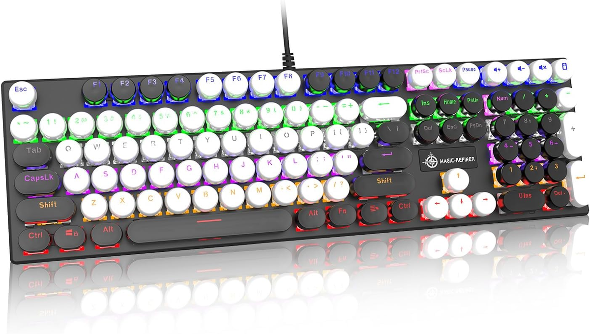 Level up your setup with this adorable Pink Typewriter Keyboard & Mouse! 🎀✨ Retro vibes meet modern gaming with white LED backlighting and anti-ghosting blue switches. Perfect for your desktop or laptop! 💖🖥️ #GamingGear #RetroStyle #CuteTech