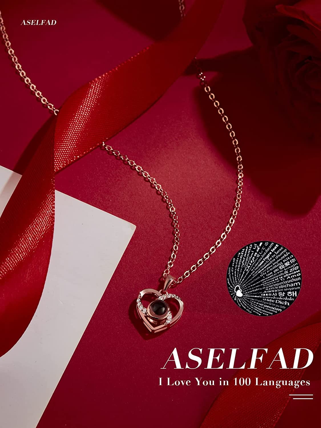Eternal Love: Preserved Red Rose & "I Love You" Necklace in 100 Languages - The Ultimate Romantic Gift for Her! 🌹💖