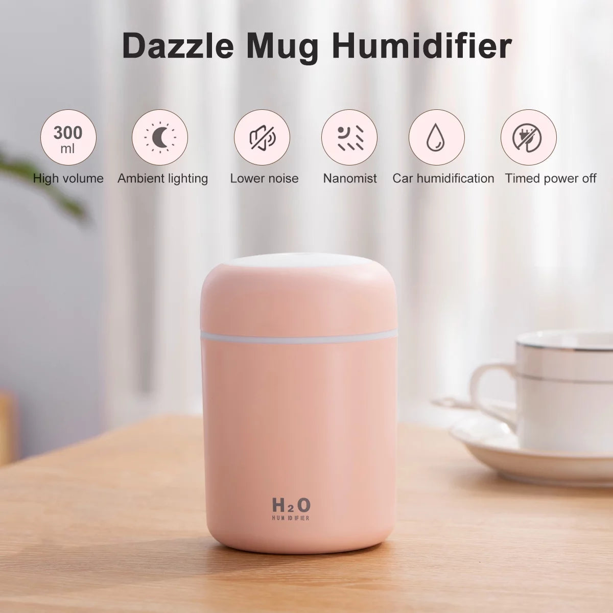 Durcord Portable Mini Humidifier, 300Ml Small Cool Mist Humidifier, Quiet Humidifier for Car-Black