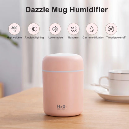 Durcord Portable Mini Humidifier, 300Ml Small Cool Mist Humidifier, Quiet Humidifier for Car-Black