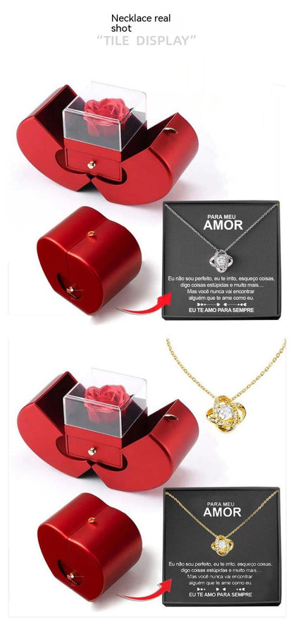 Surprise Her with a Stunning Red Apple Jewelry Box! Perfect for Mother's Day, Valentine's Day, or Christmas - Featuring an Eternal Rose and Beautiful Necklace! 🌹✨💖