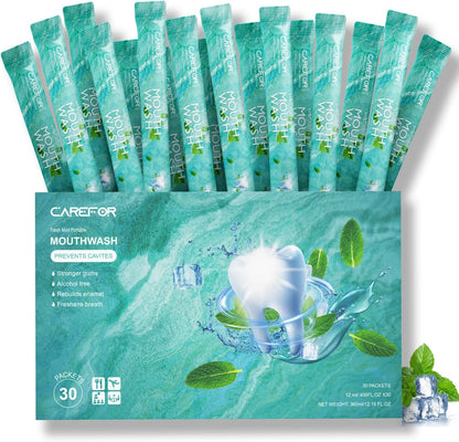 Freshen up on the go! 🌟 Travel-sized, alcohol & fluoride-free mint mouthwash strips - 30 individual packs for ultimate oral hygiene! 🦷✨ #TravelEssentials #OralCare