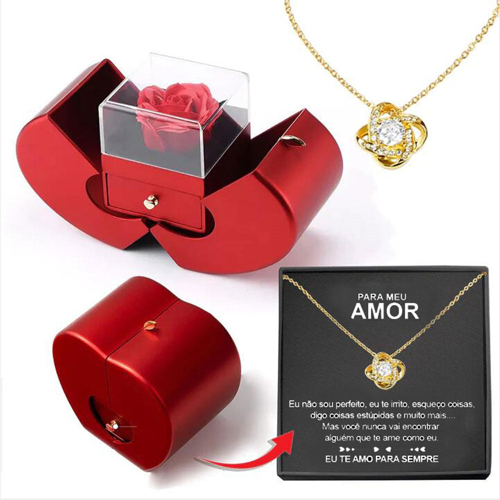 Surprise Her with a Stunning Red Apple Jewelry Box! Perfect for Mother's Day, Valentine's Day, or Christmas - Featuring an Eternal Rose and Beautiful Necklace! 🌹✨💖