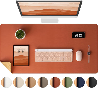 Aothia Dual-Sided Desk Pad - Leather Desk Mat, Natural Cork Desk Pad Protector, Large Mouse Pad for Desk, Waterproof Desk Blotter Pad, Desk Writing Pad for Office Work/Home, Apricot(25.6"X13.7")