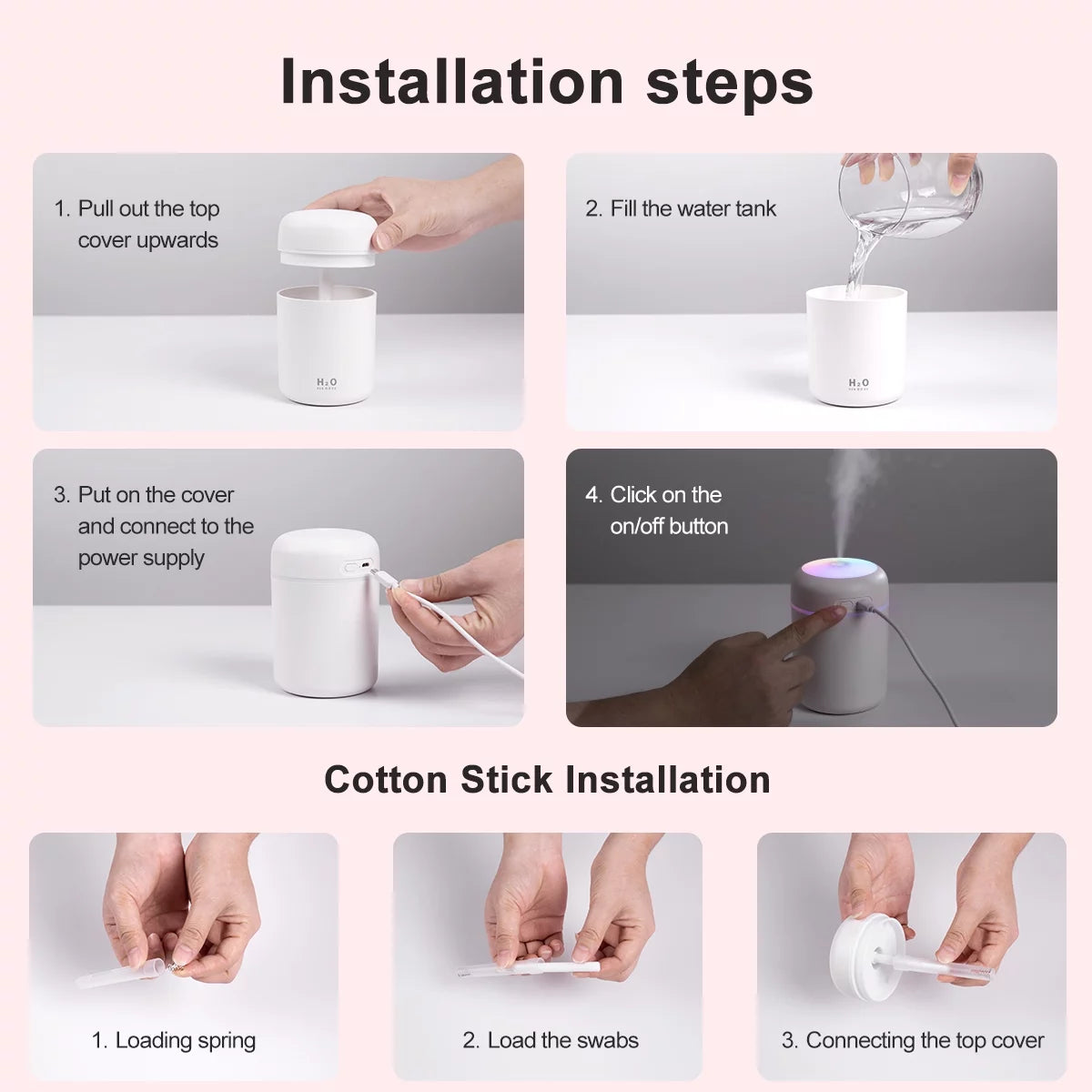 Durcord Portable Mini Humidifier, 300Ml Small Cool Mist Humidifier, Quiet Humidifier for Car-Black