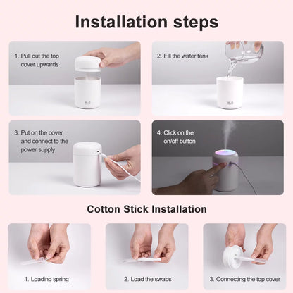 Durcord Portable Mini Humidifier, 300Ml Small Cool Mist Humidifier, Quiet Humidifier for Car-Black