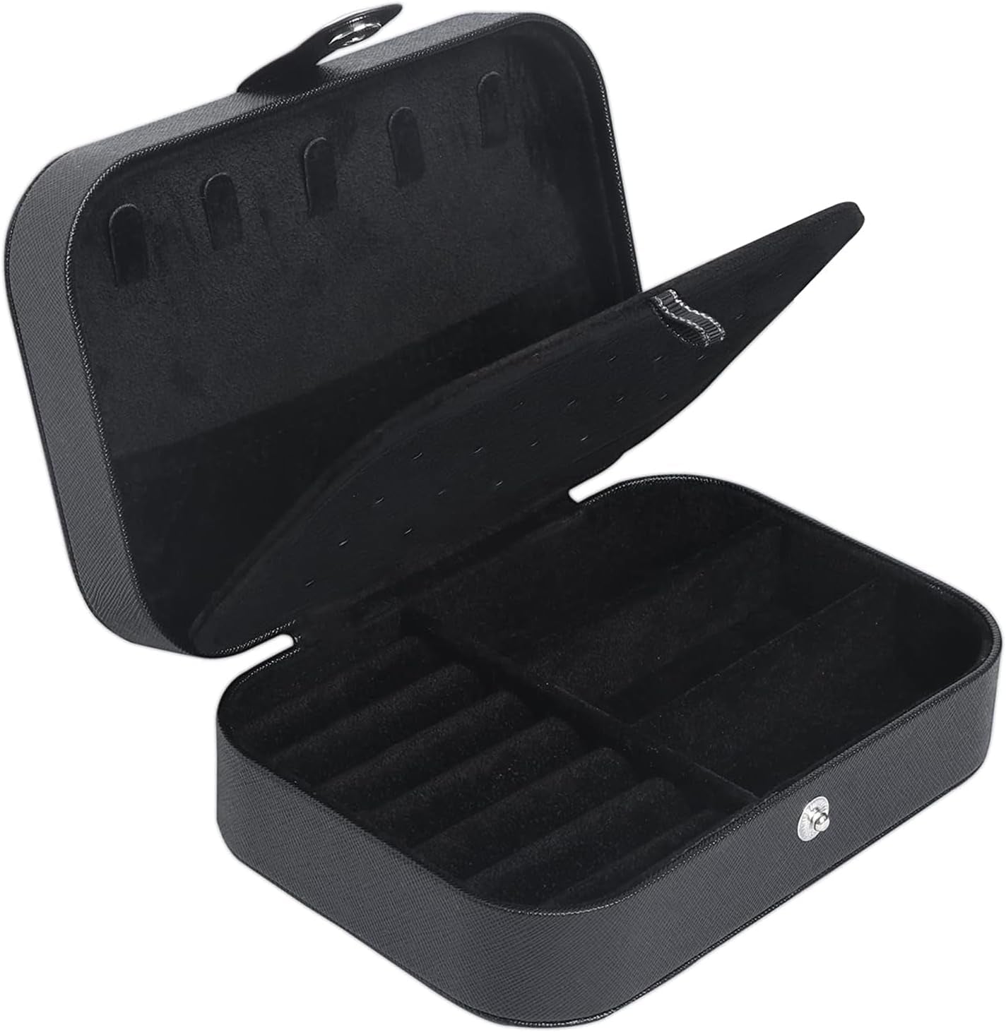 Travel Jewelry Box, Small Jewelry Organizer Boxes for Women Girls, 2 Layer Travel Jewlery Case, PU Leather Mini Portable Jewerly Storage Display Holder for Earrings, Ring, Necklaces, Bracelets Black 1