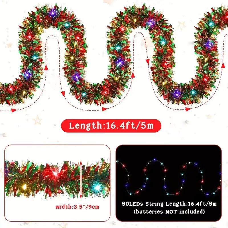 Sparkle Up Your Holidays! 🎄✨ 5M Metallic Tinsel Garland with LED Lights - Perfect for Your Xmas Tree & DIY Decor! #HappyNewYear2026 #HomeDecor
