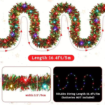 Sparkle Up Your Holidays! 🎄✨ 5M Metallic Tinsel Garland with LED Lights - Perfect for Your Xmas Tree & DIY Decor! #HappyNewYear2026 #HomeDecor