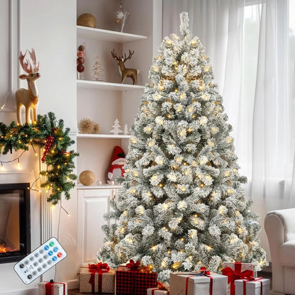 Transform your holidays with our 9-Foot Snow Flocked Prelit Christmas Tree! 🎄✨ Easy setup with a remote and stunning hinged pine design! #HolidayMagic #ChristmasTree
