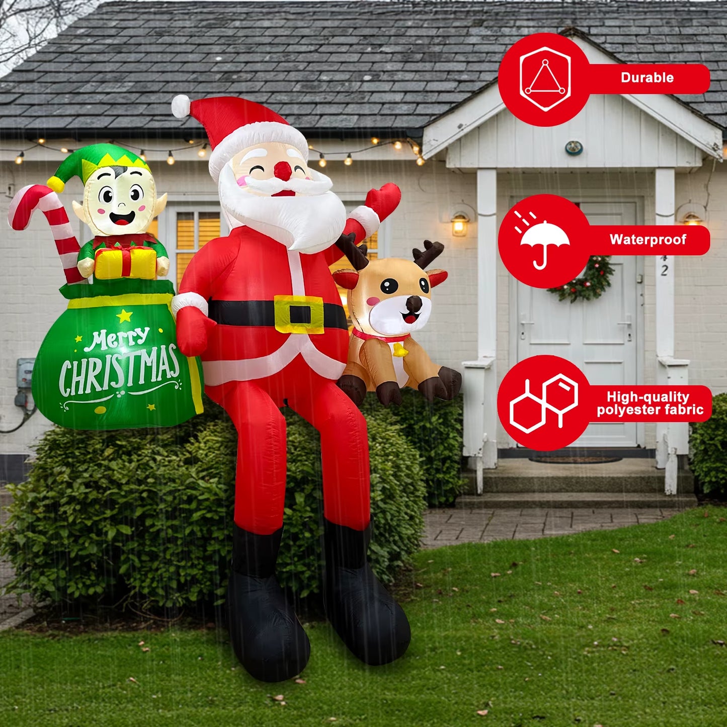 Get into the holiday spirit with our 8FT Inflatable Santa, Elves & Reindeer! Perfect for your garden party! 🎄🎉