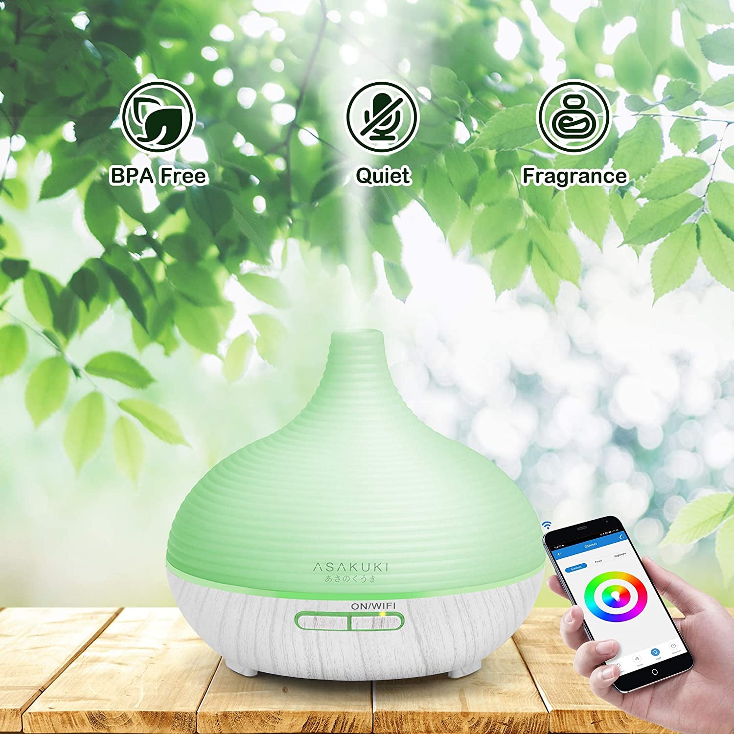 Smart Wifi Essential Oil Diffuser with 4 Essential Oils Set, 2021 Upgrated 300Ml Diffuser with 7 LED Lights