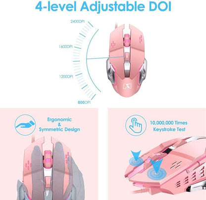 Level up your setup with this adorable Pink Typewriter Keyboard & Mouse! 🎀✨ Retro vibes meet modern gaming with white LED backlighting and anti-ghosting blue switches. Perfect for your desktop or laptop! 💖🖥️ #GamingGear #RetroStyle #CuteTech