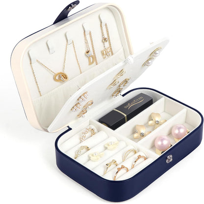 Travel Jewelry Box, Small Jewelry Organizer Boxes for Women Girls, 2 Layer Travel Jewlery Case, PU Leather Mini Portable Jewerly Storage Display Holder for Earrings, Ring, Necklaces, Bracelets Black 1