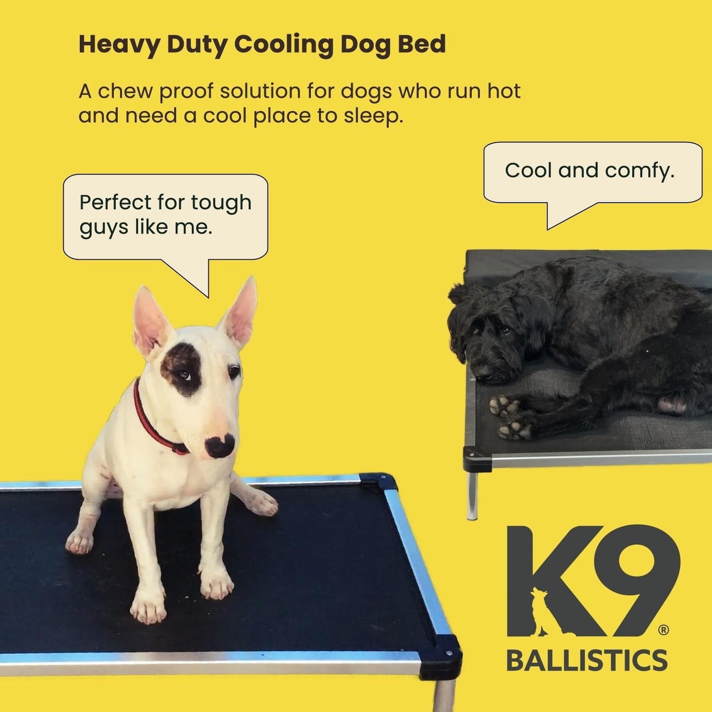 Say goodbye to chewed-up beds! 🐾 Check out the K9 Ballistics Chew Proof Elevated Cooling Cot for Small Dogs & Puppies - tough, comfy, and ready for your little chewer! 🖤✨
