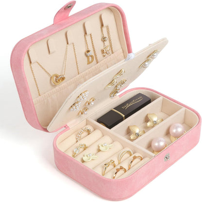 Travel Jewelry Box, Small Jewelry Organizer Boxes for Women Girls, 2 Layer Travel Jewlery Case, PU Leather Mini Portable Jewerly Storage Display Holder for Earrings, Ring, Necklaces, Bracelets Black 1