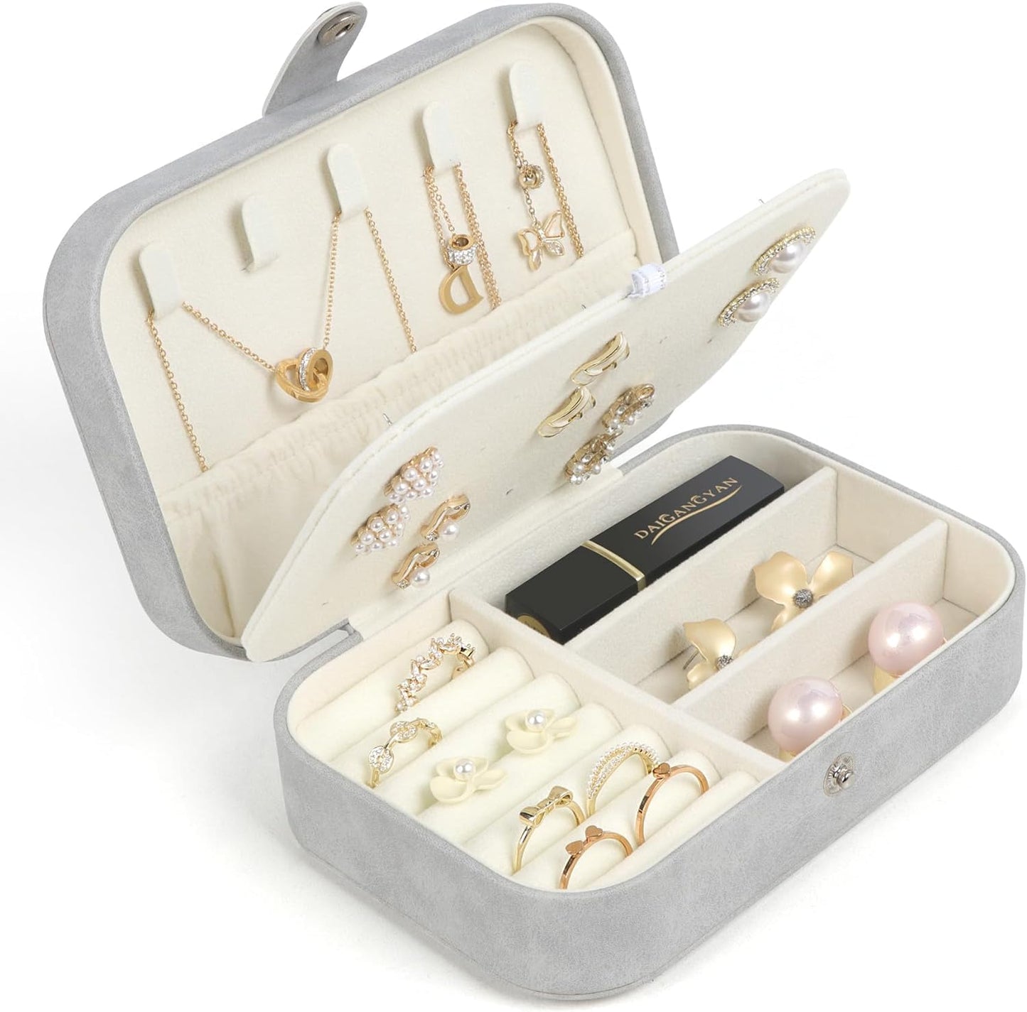 Travel Jewelry Box, Small Jewelry Organizer Boxes for Women Girls, 2 Layer Travel Jewlery Case, PU Leather Mini Portable Jewerly Storage Display Holder for Earrings, Ring, Necklaces, Bracelets Black 1